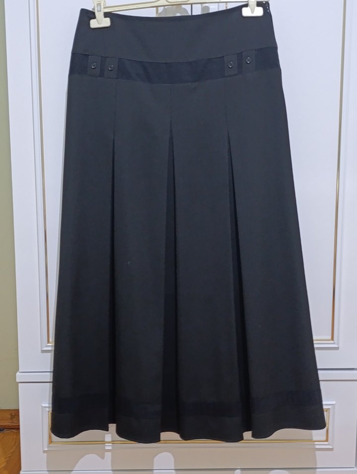 24 beden bayan etek Kadın Siyah Pileli uzun Etek - Görsel 4