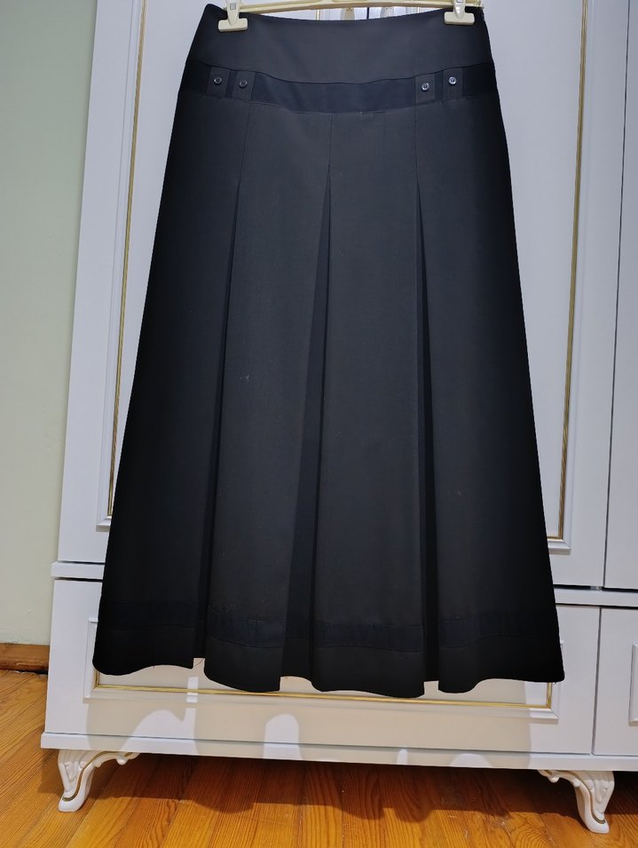 24 beden bayan etek Kadın Siyah Pileli uzun Etek - Görsel 5