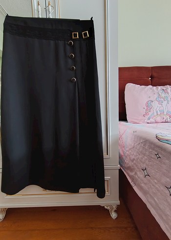 Düğmeli Siyah Uzun Kadın Etek 42 beden - Görsel 5