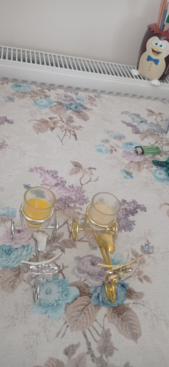 Altın Renkli Bisiklet Şeklinde Mumluk - Görsel 2