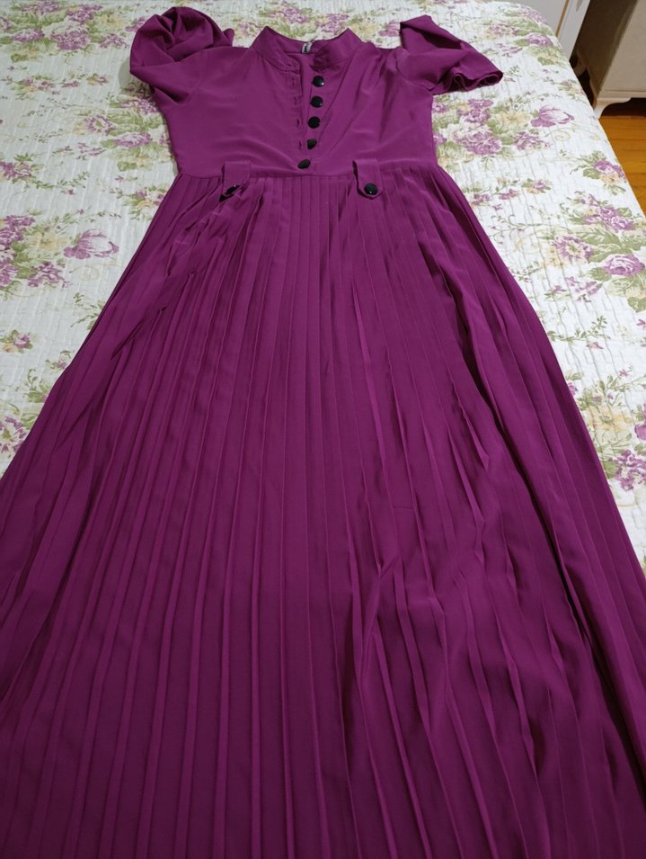 Mor Pilili Uzun Kadın Elbise - Görsel 4