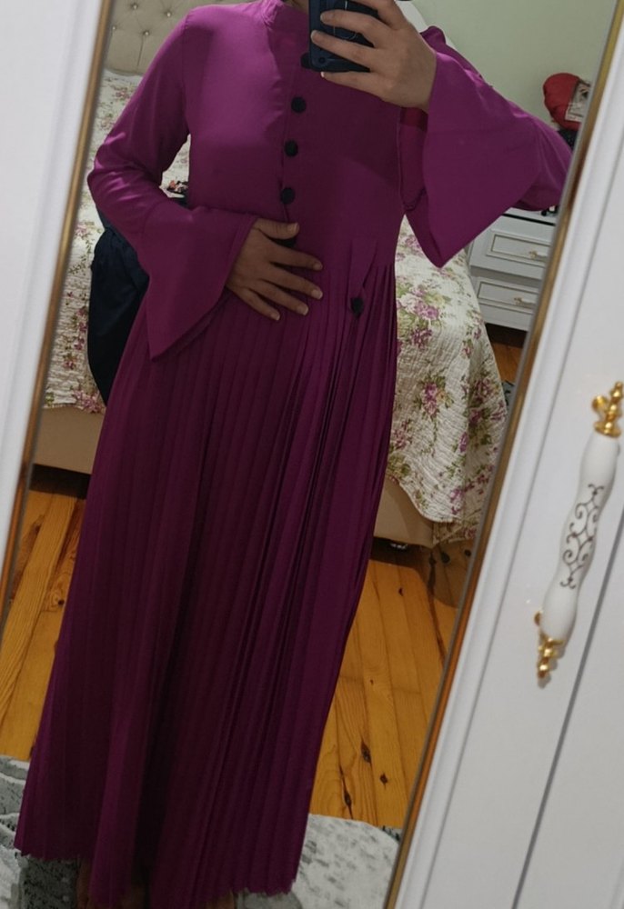 Mor Pilili Uzun Kadın Elbise - Görsel 2