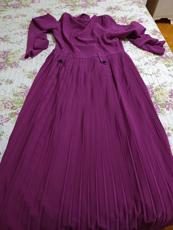 Mor Pilili Uzun Kadın Elbise - Görsel 3