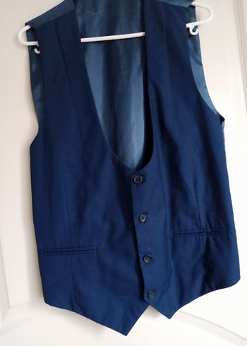 Düğmeli Koyu Mavi Denim Yelek - Görsel 2