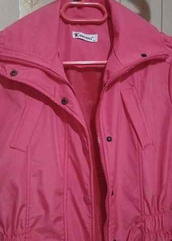 (SATILDI)Düğmeli Pembe Midi Yağmurluk - Görsel 3