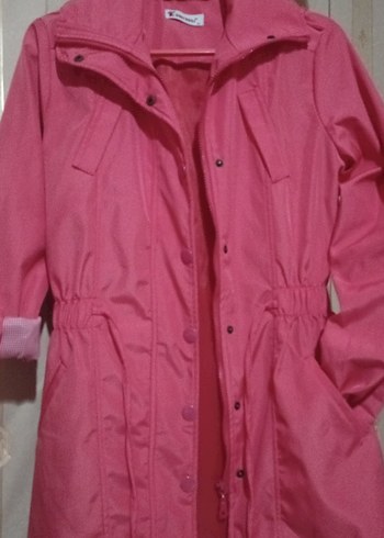 (SATILDI)Düğmeli Pembe Midi Yağmurluk - Görsel 2