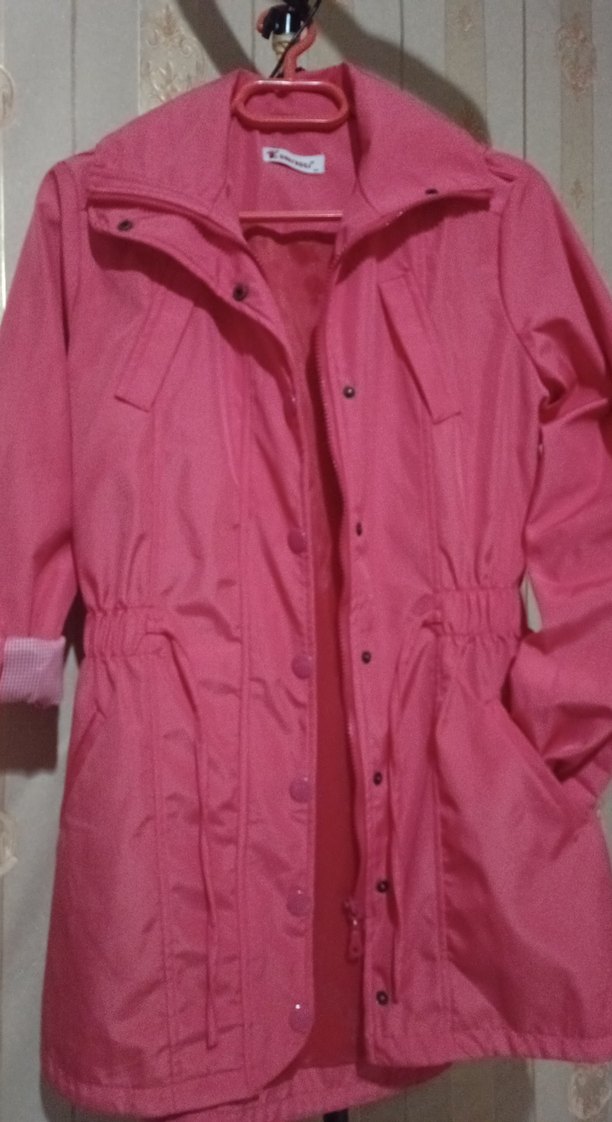 (SATILDI)Düğmeli Pembe Midi Yağmurluk - Görsel 2