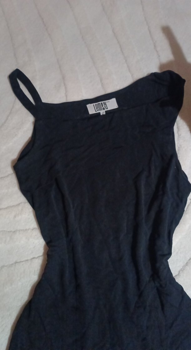 Siyah Kolsuz Fit Kesim Kadın Keten Elbise - Görsel 2