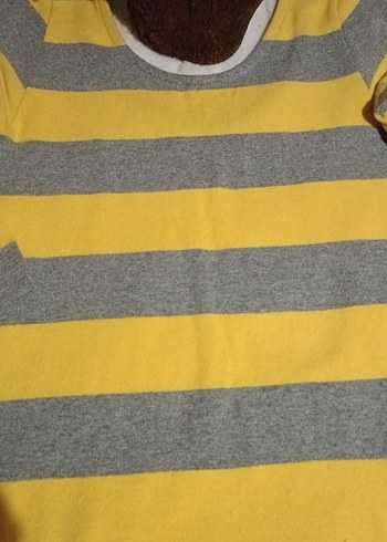 Sarı Gri Çizgili Yumuşak Triko Mini Elbise - Görsel 4