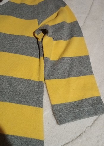 Sarı Gri Çizgili Yumuşak Triko Mini Elbise - Görsel 3