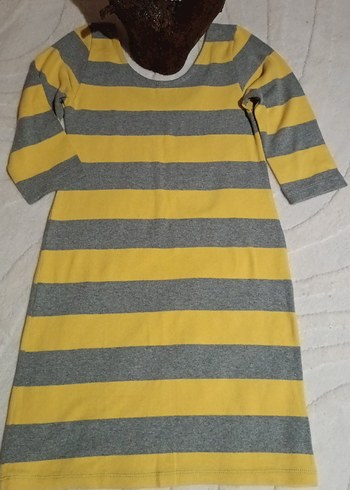 Sarı Gri Çizgili Yumuşak Triko Mini Elbise - Görsel 2