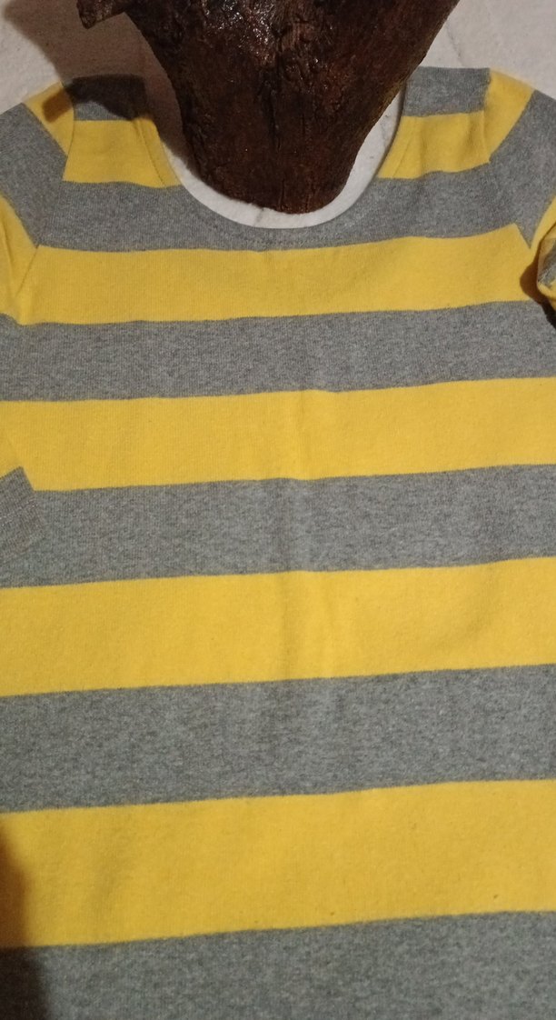 Sarı Gri Çizgili Yumuşak Triko Mini Elbise - Görsel 4