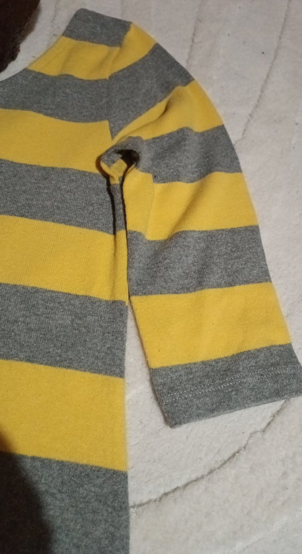 Sarı Gri Çizgili Yumuşak Triko Mini Elbise - Görsel 3