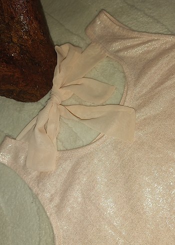 Kadın Pudra Pembe Kolsuz Keten Bluz - Görsel 3