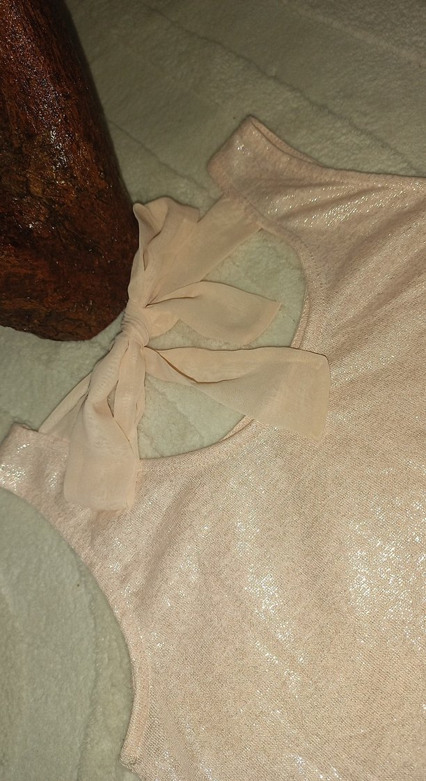 Kadın Pudra Pembe Kolsuz Keten Bluz - Görsel 3