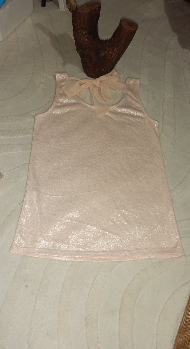 Kadın Pudra Pembe Kolsuz Keten Bluz - Görsel 2