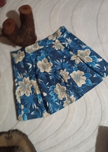 Mavi Çiçekli Pliseli Mini Etek - Görsel 3