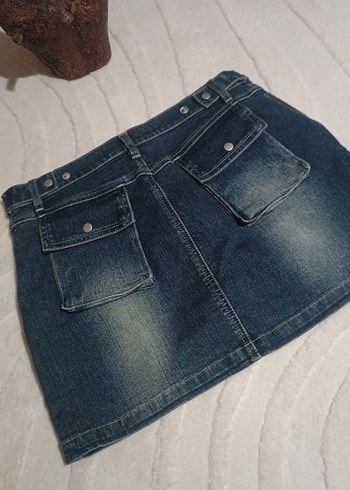 Fitted Mavi Denim Mini Etek (bir çıtçıt koptu ve ön düğmesi yok) - Görsel 2