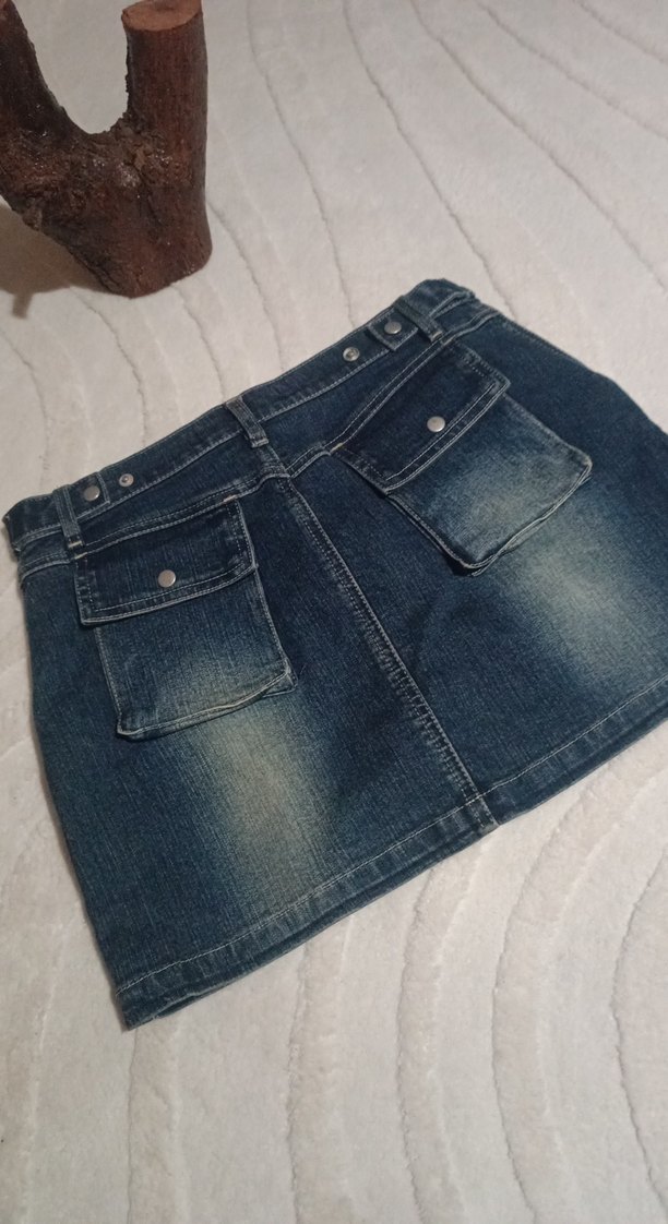 Fitted Mavi Denim Mini Etek (bir çıtçıt koptu ve ön düğmesi yok) - Görsel 2