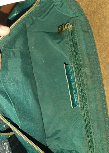 Yeşil Hakiki Deri İki Gözlü Bohem Kadın Çanta - Görsel 4