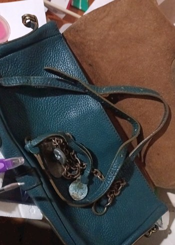 Yeşil Hakiki Deri İki Gözlü Bohem Kadın Çanta - Görsel 3