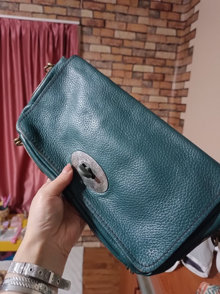 Yeşil Hakiki Deri İki Gözlü Bohem Kadın Çanta - Görsel 2