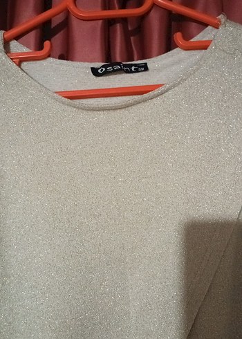 Bej Renkli Kadın Simli Salaş Drapeli Uzun Kollu Triko Kazak(S-M) - Görsel 2