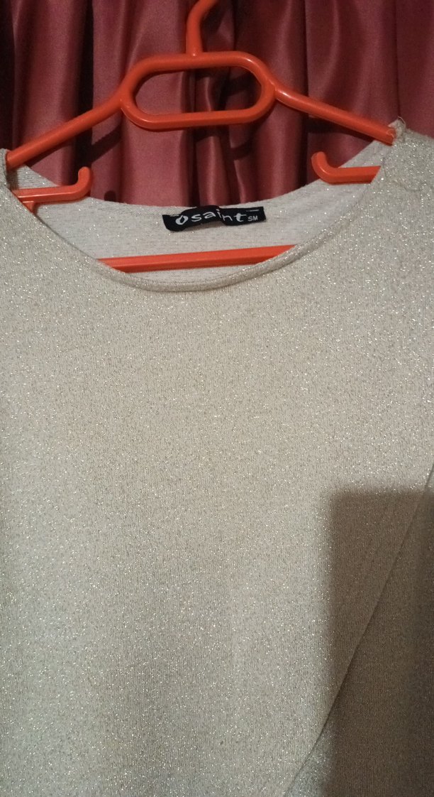 Bej Renkli Kadın Simli Salaş Drapeli Uzun Kollu Triko Kazak(S-M) - Görsel 2