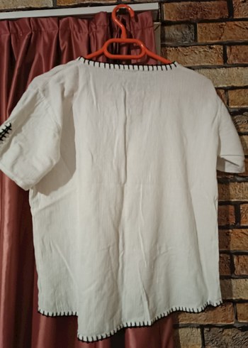 Nakışlı V Yakalı Pamuklu Bohem Bluz - Görsel 4