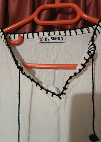 Nakışlı V Yakalı Pamuklu Bohem Bluz - Görsel 2