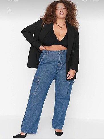 Trendyol curve mavi yüksek bel kargo jeans
