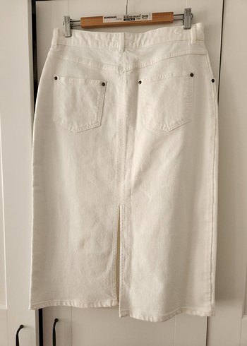 Beyaz Midi Kot Etek - Görsel 5