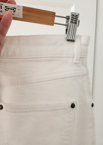 Beyaz Midi Kot Etek - Görsel 6