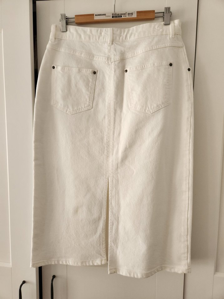 Beyaz Midi Kot Etek - Görsel 5