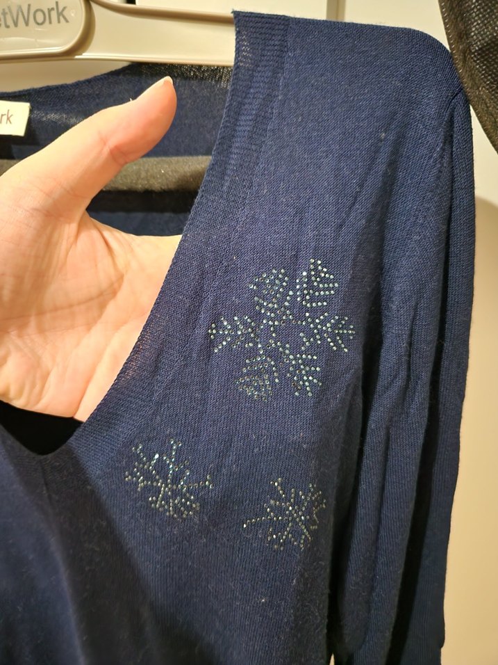 lacivert V Yaka Nakışlı Triko Kadın Kazak - Görsel 2