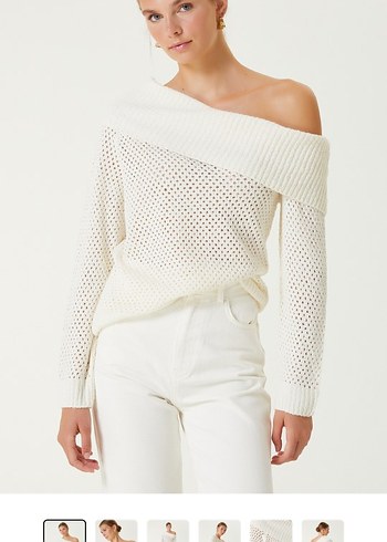 Bej Örgü Boğazlı Kadın Kazak - Görsel 5