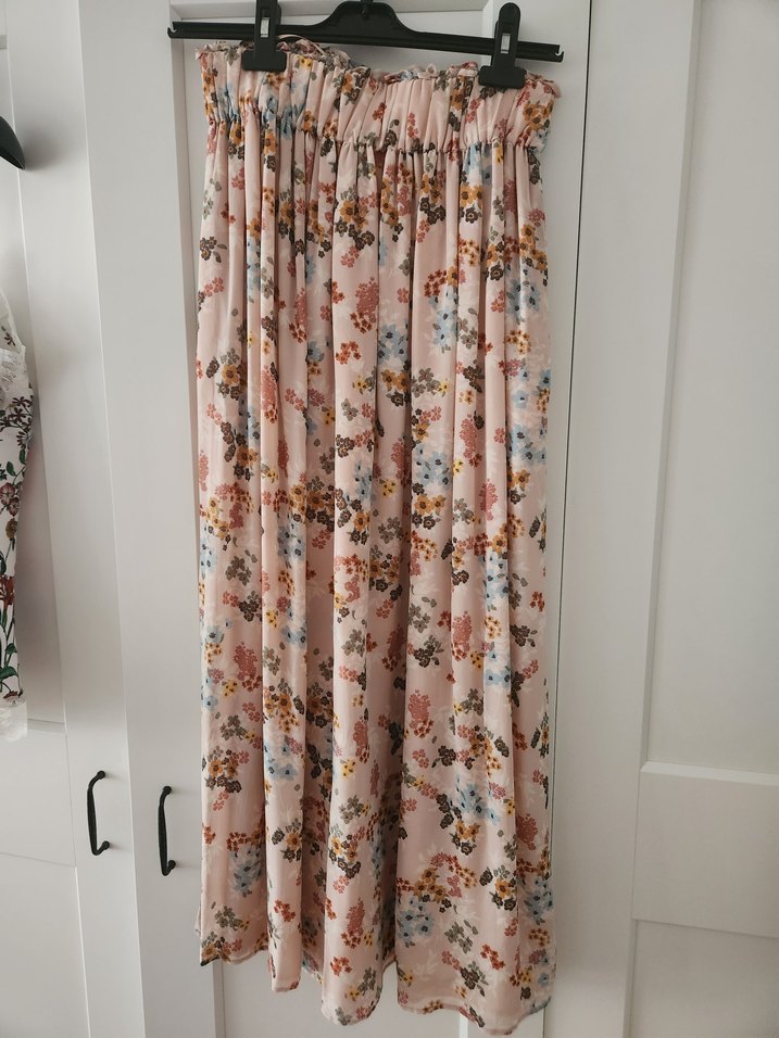 Pembe Çiçek Desenli Bohem Uzun Etek - Görsel 2