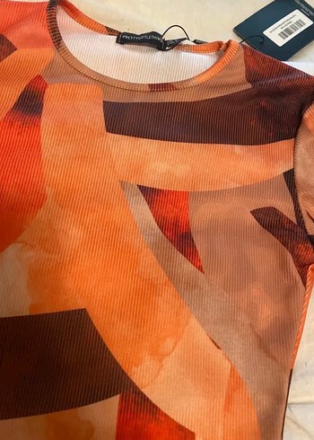 Turuncu Geometrik Desenli Mini Elbise - Görsel 9