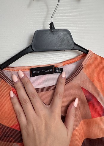 Turuncu Geometrik Desenli Mini Elbise - Görsel 6