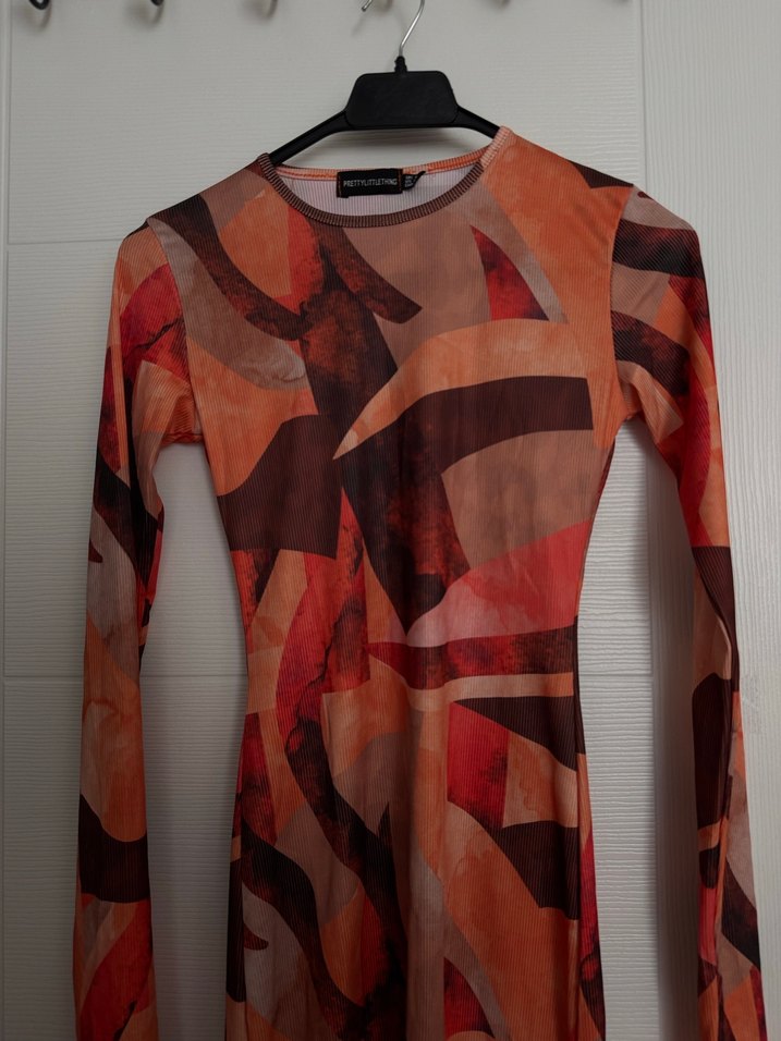 Turuncu Geometrik Desenli Mini Elbise - Görsel 5