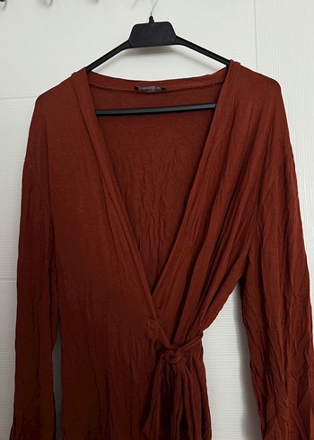 Kiremit Rengi Bağlama Detaylı Sabahlık - Görsel 3