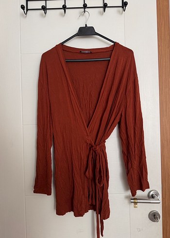 Kiremit Rengi Bağlama Detaylı Sabahlık - Görsel 2