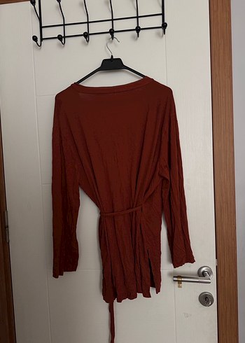 Kiremit Rengi Bağlama Detaylı Sabahlık - Görsel 5