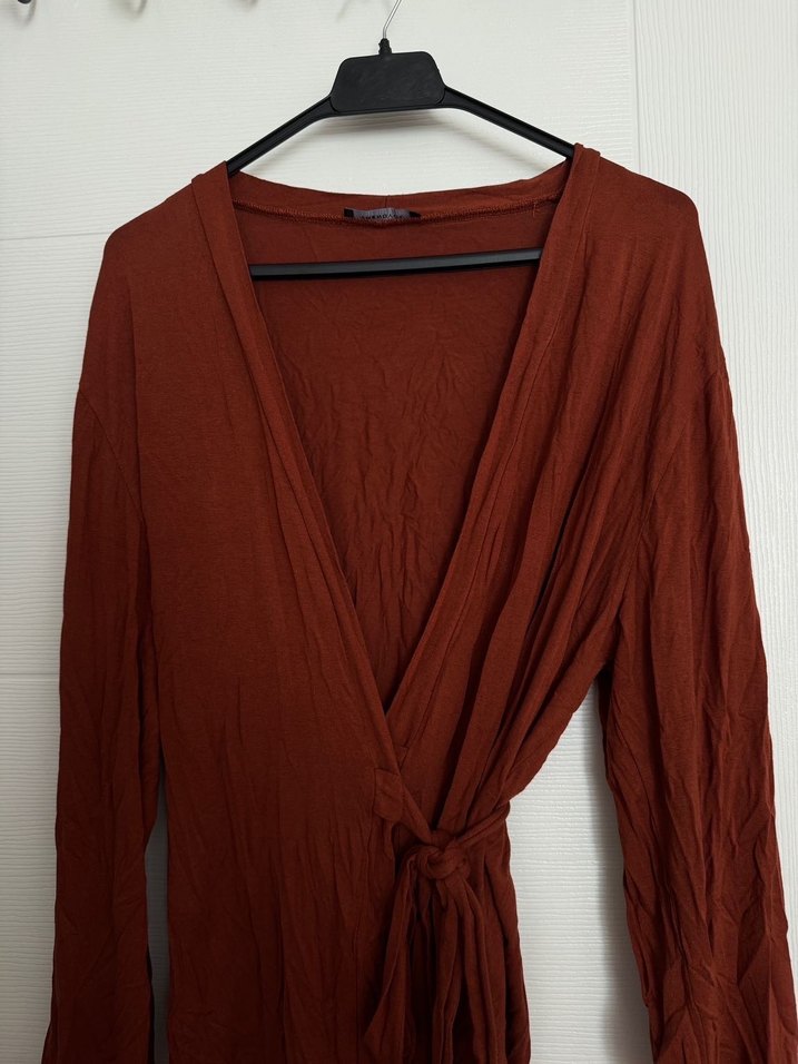 Kiremit Rengi Bağlama Detaylı Sabahlık - Görsel 3