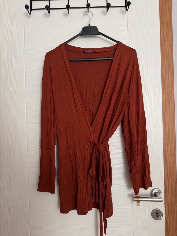 Kiremit Rengi Bağlama Detaylı Sabahlık - Görsel 2