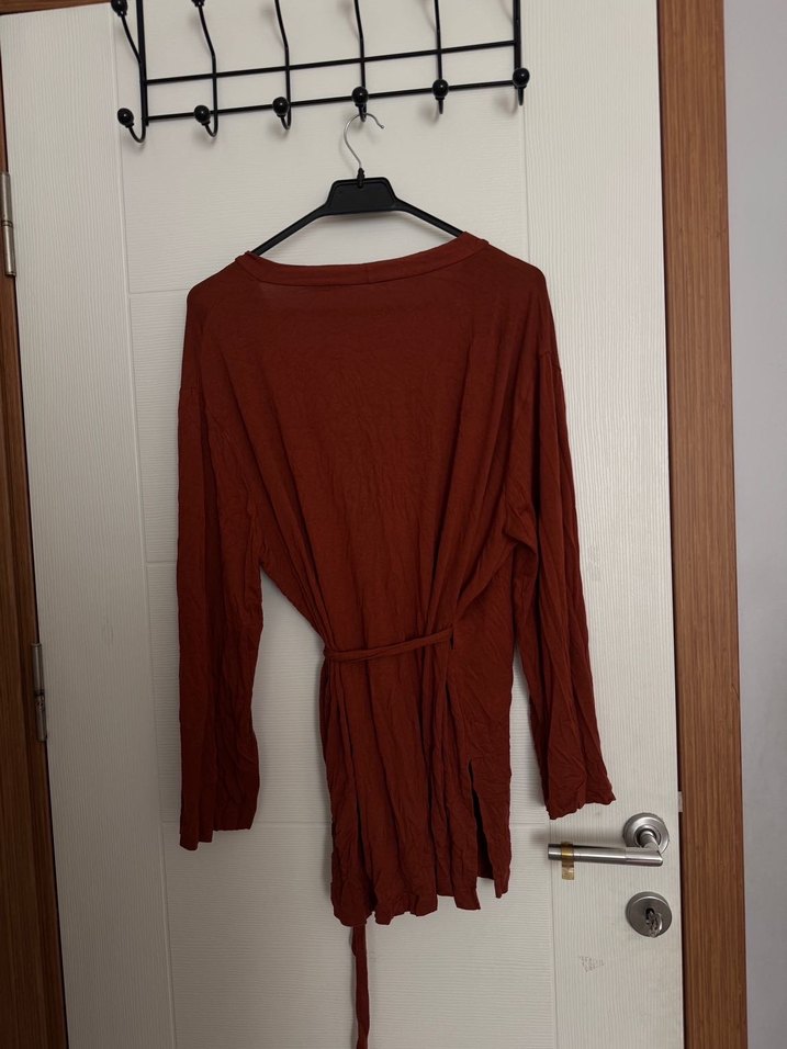 Kiremit Rengi Bağlama Detaylı Sabahlık - Görsel 5