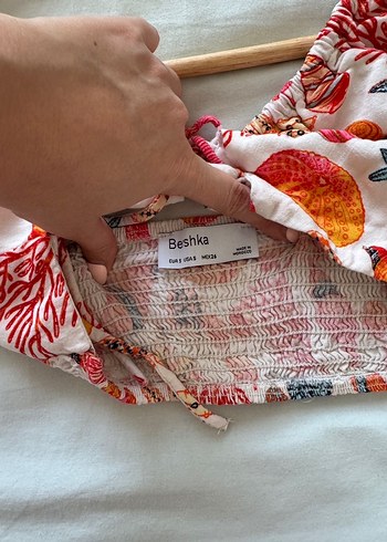 Bershka Renkli Deniz Kabuğu Desenli Boyundan Bağlamalı Crop Top - Görsel 5