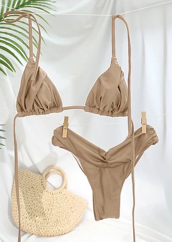 Bej Brazilian İpli Bikini Takımı - Görsel 4