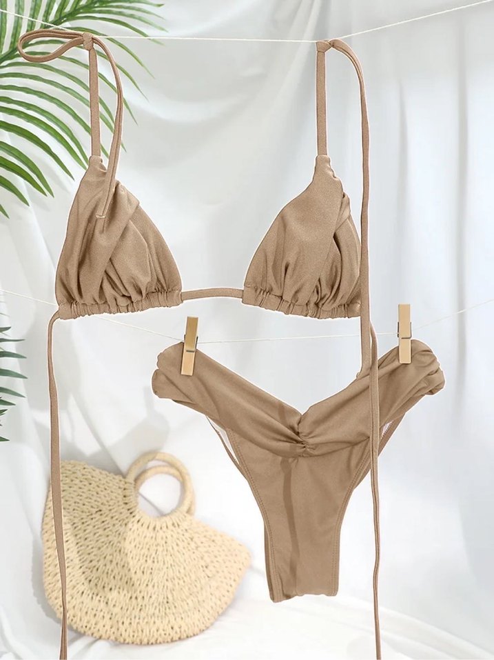 Bej Brazilian İpli Bikini Takımı - Görsel 4