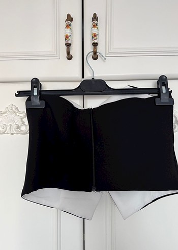 Siyah Beyaz Straplez Crop Büstiyer - Görsel 5